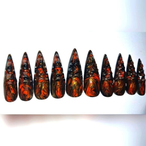 Hand crafted custom print 10pc short acrylic press on nails sz Small - Picture 5 of 6